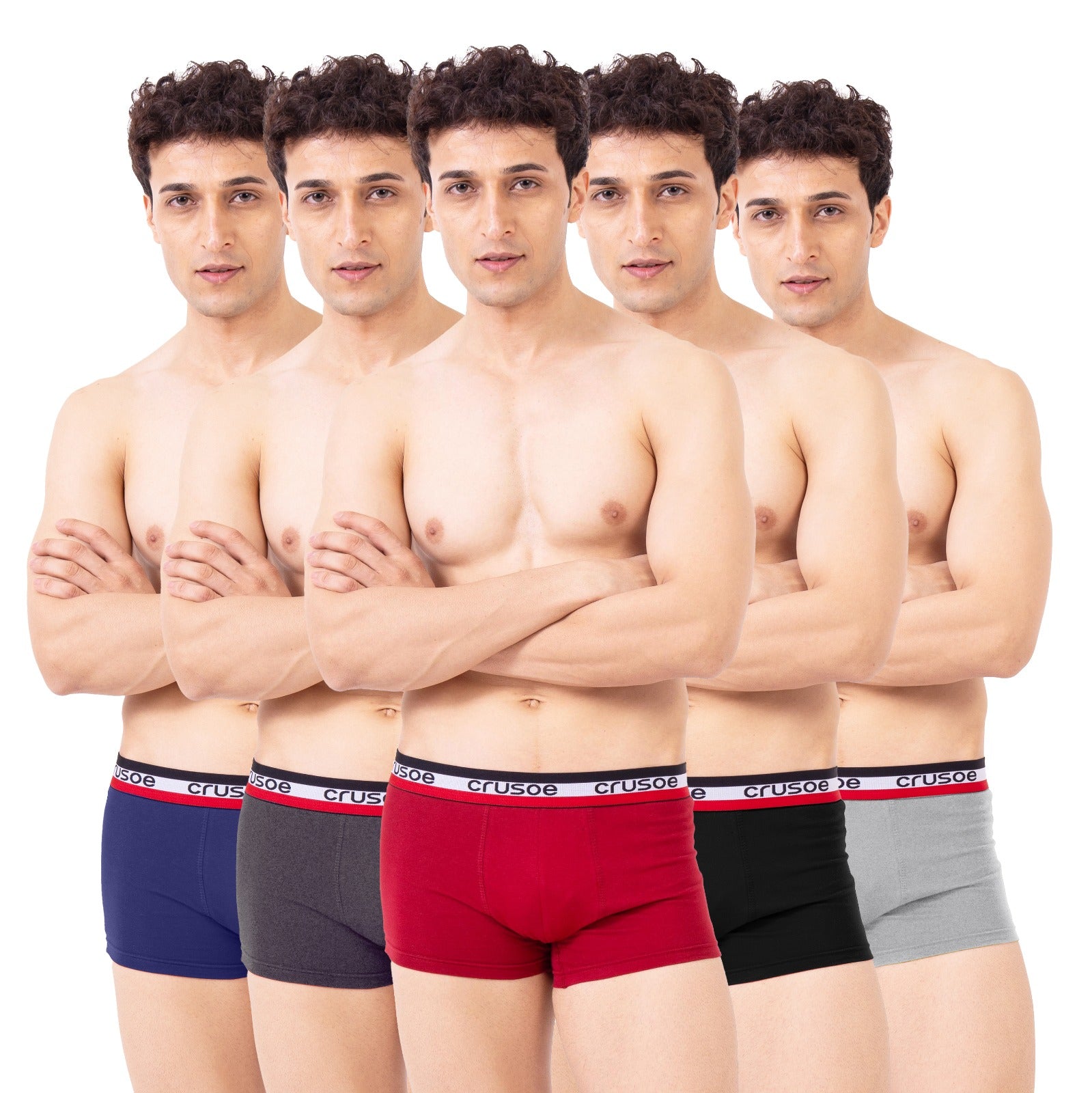 Crusoe Men’s solid trunk with Premium Cotton, Double-Layer Support & Label-Free Comfort – Pack of 5